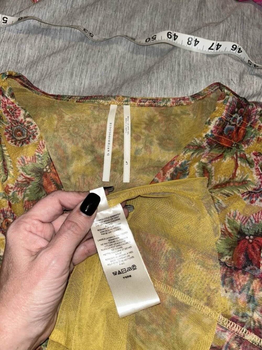Anthropologie Gretchen Multicolor Boho Peasant Prairie Blouse Size Petite Large - Picture 9 of 9